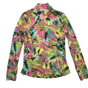 Tommy Bahama Golf NWOT Women's Floral Tropical Half Zip 1/2 Size Medium Pocket